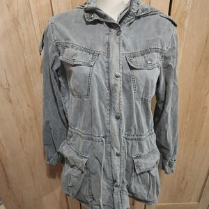 Talula Aritzia Grey Cotton Utility Field Jacket Hooded Military Parka Medium